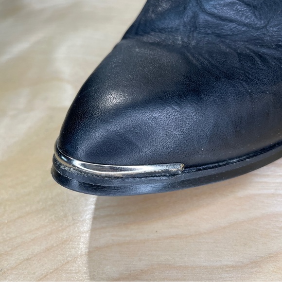 Vintage 80s Genuine Leather Cowboy Boots Braided Harness O-Ring Chain Metal Tip - Picture 7 of 11